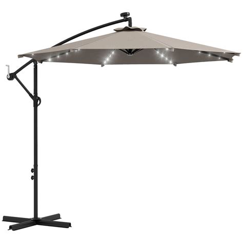 Outsunny 10ft Solar LED Cantilever Patio Umbrella, Aluminum .